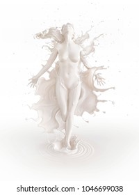 White milk splash in form of woman body shape. The concept for Drink of Milk or Healthcare and Beauty 3D illustration.