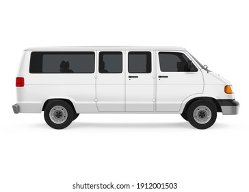 White Minibus Isolated (side view). 3D rendering