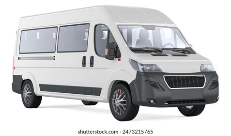 White minibus, microbus. 3D rendering isolated on white background