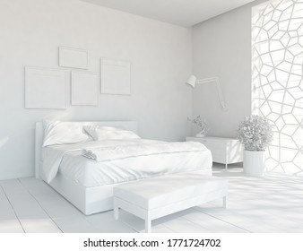 Empty White Bed Room Window Curtain Stock Illustration 159627923