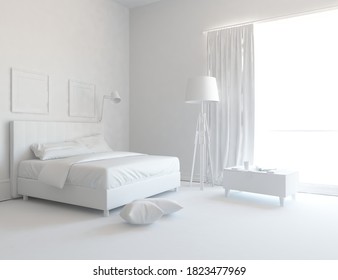 Empty White Bed Room Window Curtain Stock Illustration 159627923