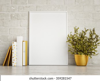 White Mock Up Frame, Hipster Background, 3d Rendering