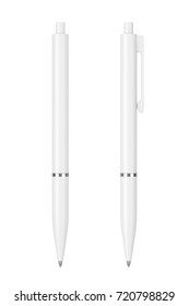 White Mockup Ballpoint Pen With Blank Space For Yours Logo Or Design On A White Background. 3d Rendering