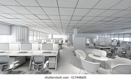 White Model Office Working Area 3d Rendering