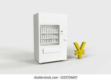 The White Model Of Vending Machine And Money Model, 3d Rendering. Computer Digital Drawing.