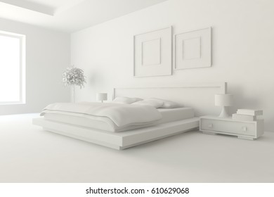 Empty White Bed Room Window Curtain Stock Illustration 159627923