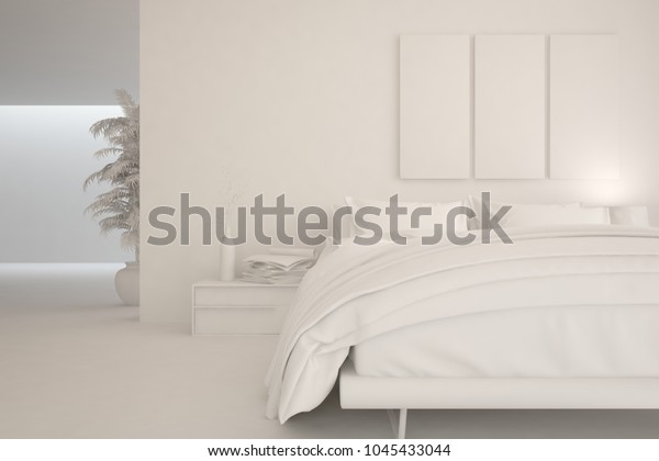 White Modern Bedroom Scandinavian Interior Design Stock