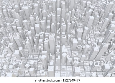 White Modern City. Isolated On White Background. 3d Rendering.