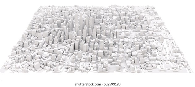 White modern city  Isolated white  3D rendering