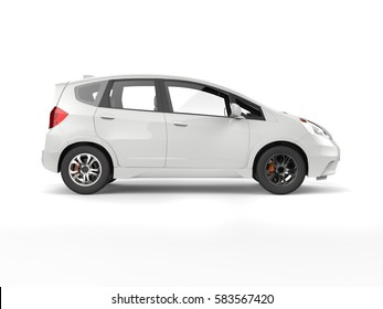 White Modern Compact Electric Car - Side View - 3D Render