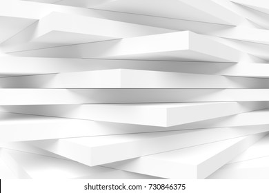 White Modern Interior Background. Abstract Building Blocks. Minimal Geometric Shapes Design. 3d Rendering