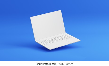 White Modern Laptop on a blue background - laptop template. 3d rendering