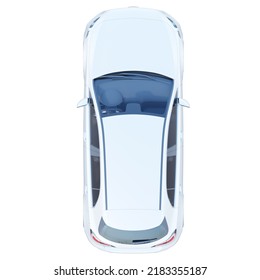 White Modern New Hatchback Car Top View 3d Rendering Illustration.