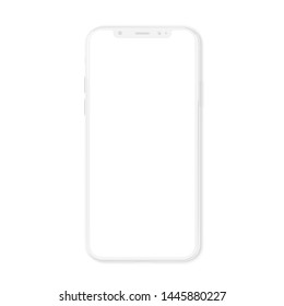 White Modern Smartphone Mockup Isolated On White Background 3D Rendering