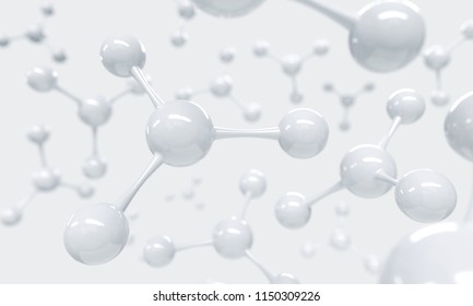 White Molecule Or Atom, Abstract Clean Structure For Science Or Medical Background, 3d Illustration.