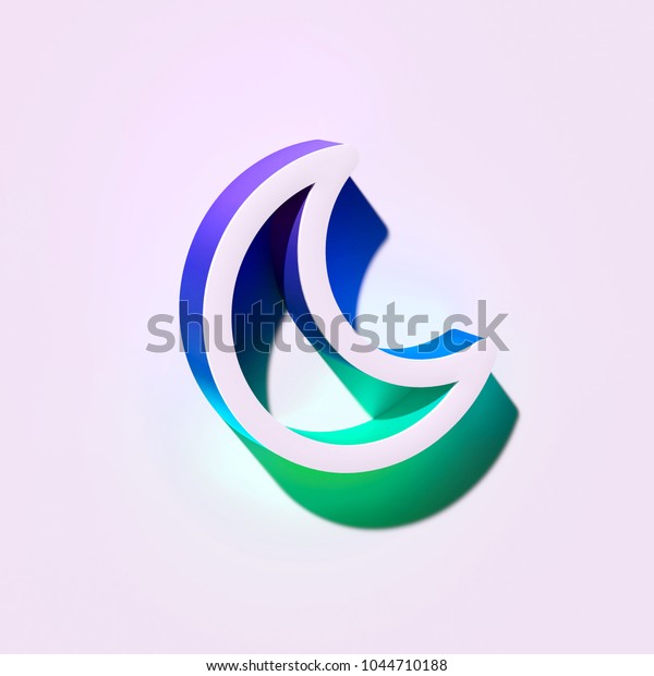 White Moon Icon. 3D\
Illustration of White Night, Sky, Star, Half-Moon Icons With Blue\
and Green Shadows.