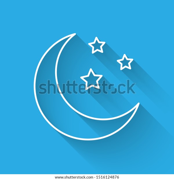 White\
Moon and stars line icon isolated with long\
shadow
