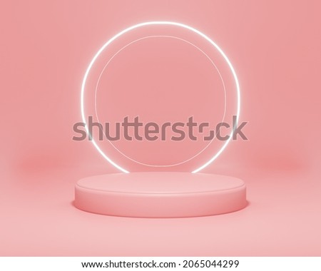 white neon light podium pink color with background pink scene for flyer, display products, and cosmetic advertising . 3d illustration rendering