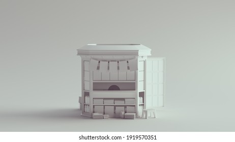 White Newsstand Newsagent Paper Shop Front 3d Illustration Render	