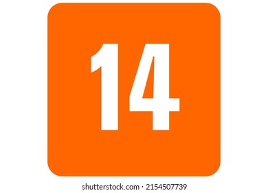 White number 14 with orange background. Conceptual rating (Classind). Suitable for over 14 (fourteen) years of age