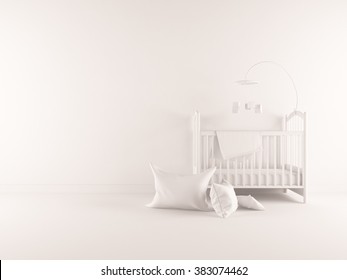 White Nursery Room. White Interior.3d Illustration