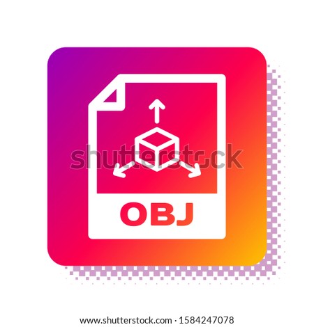 White OBJ file document. Download obj button icon isolated on white background. OBJ file symbol. Square color button. 