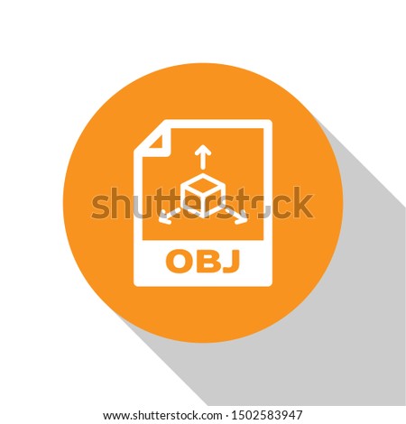 White OBJ file document icon. Download obj button icon isolated on white background. OBJ file symbol. Orange circle button