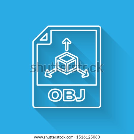 White OBJ file document icon. Download obj button line icon isolated with long shadow. OBJ file symbol