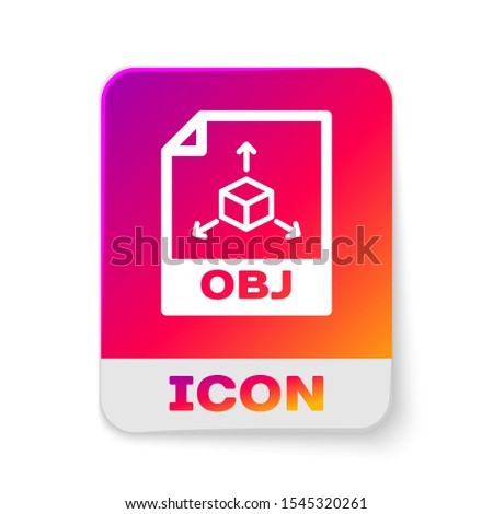 White OBJ file document icon. Download obj button icon isolated on white background. OBJ file symbol. Rectangle color button