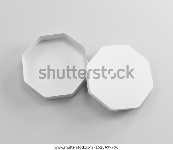 White octagon box mockup. Blank packaging boxes, cube perspective view