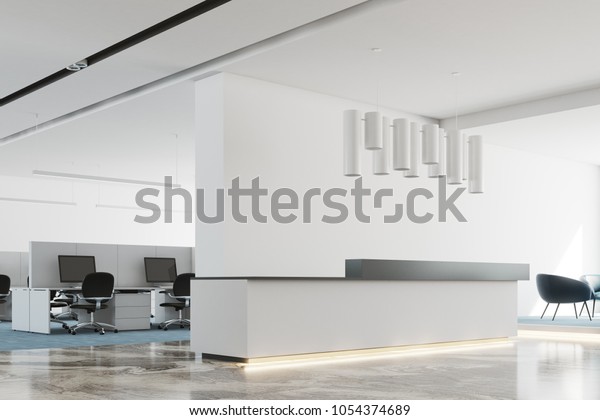 White Office Interior Marble Blue Carpet Stock Illustration