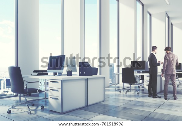 White Open Office Environment Narrow Tall Stock Illustration 701518996