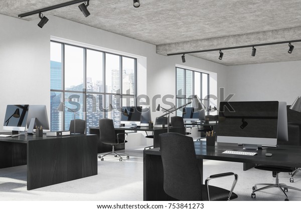 White Open Space Office Corner Concrete Stock Illustration 753841273