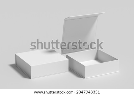 White opened and closed square folding gift box mock up on white background. Side view. 3d illustration. Сток-фото © 