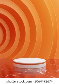 White and Orange podium on Orange background,geometry podium shape for display product, 3d rendering.