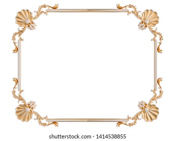 White Ornament With Gold Patina On A White Background. Isolated. 3D Illustration