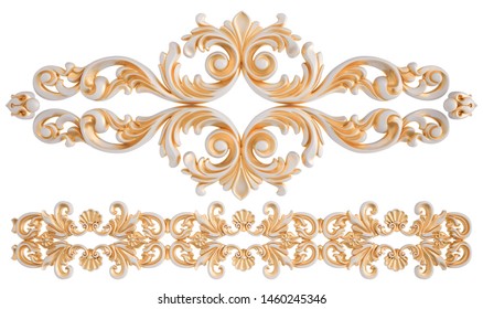 White ornament with gold patina on a white background. Isolated. 3D illustration - Shutterstock ID 1460245346