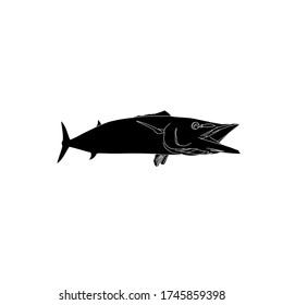 White Outlined Wahoo Fish Silhouette