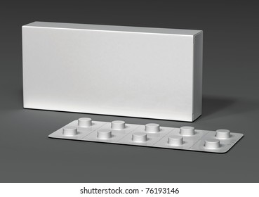 White Packaging And Blister On A Gray Background