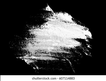 White Paint Ink Spot Blotch, Brush Strokes  Isolated On Black Background