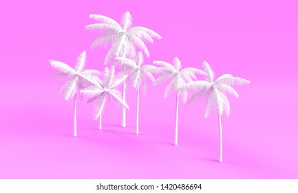 White Palm Tree 3d Render On Pink Background