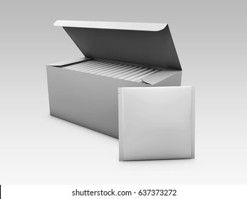 White Paper Box Packaging For Tea And Tea Bag, 3d Illustration