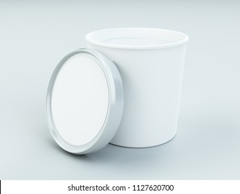 White Paper Canister With Silver Lid For Ice Cream And Yogurt Mockup 3d Illustration
