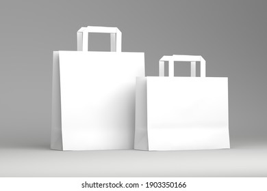 White Paper Carton Shopper Bag Mock-up Template For Corporate Branding With Copy Space For Store Shop Logo And Place For Text Two Size - Mockup Layout - 3d Render