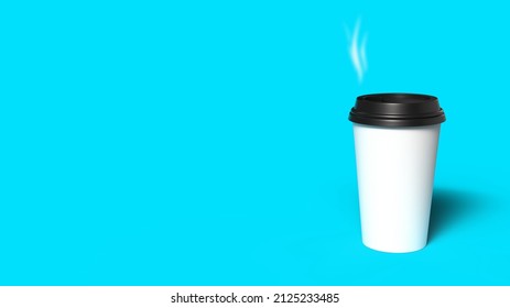 White Paper Cup Of Fresh Coffee On Turqoise Background. 3d Illustration.