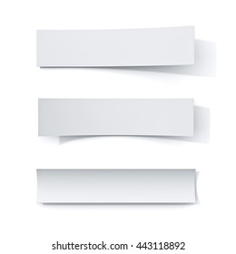 White paper strip notes isolated on white background with shadow. 3D rendering.
