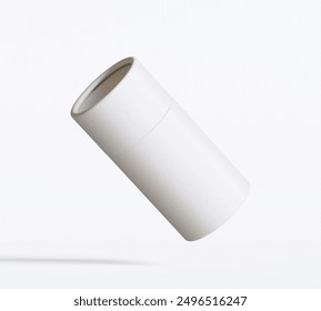 White Paper tube package mockups isolated on white background. Blank craft carton circular realistic tube texture. Cylindrical container with cap for product branding