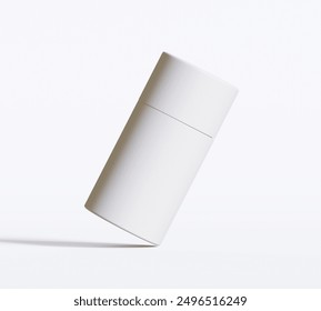 White Paper tube package mockups isolated on white background. Blank craft carton circular realistic tube texture. Cylindrical container with cap for product branding