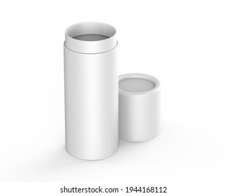 White Paper Tube Push Up Tin Can Mockup Template On Isolated White Background, Ready For Design Presentation, 3d Illustration