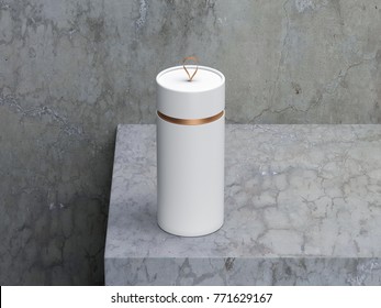 White Paper Tube Tin Can Mockup, Cylindrical Box Packaging With Loop, 3d Rendering